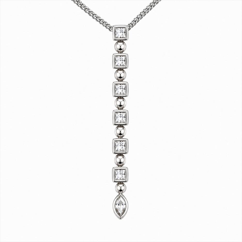 925 Italian Sterling Silver CZ Drop Necklace 925 Italy Cubic Zirconia Y Necklace